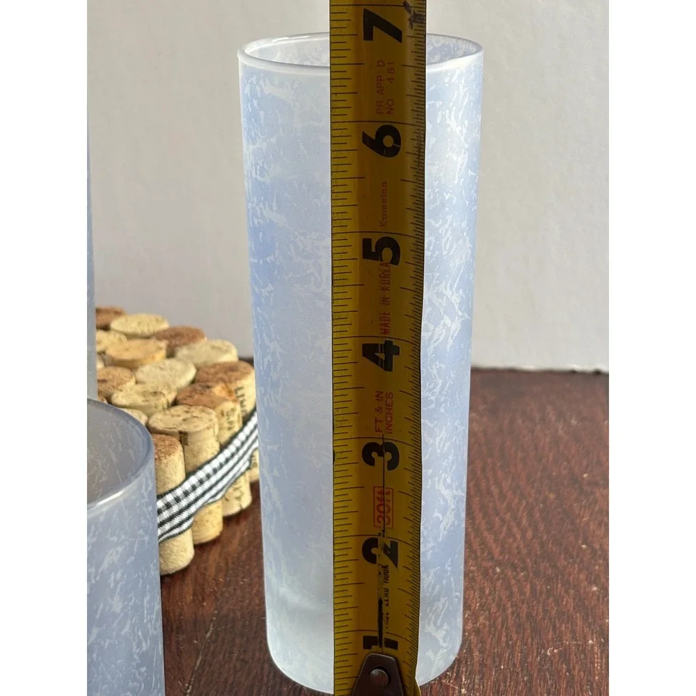 Vintage Frosted Blue Textured Crackle Glasses Set 4 Heavy Tumbler Highball Rocks